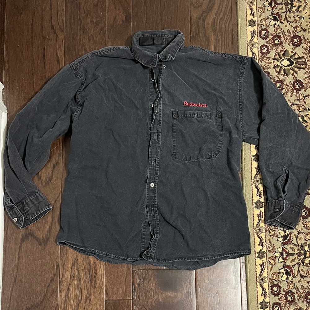 Vintage Budweiser black denim jacket, size medium